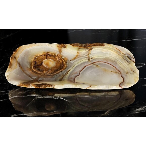 Green Onyx decorative tray, catchall dish, polished stone jewelry dish for gift - Picture 6 of 10